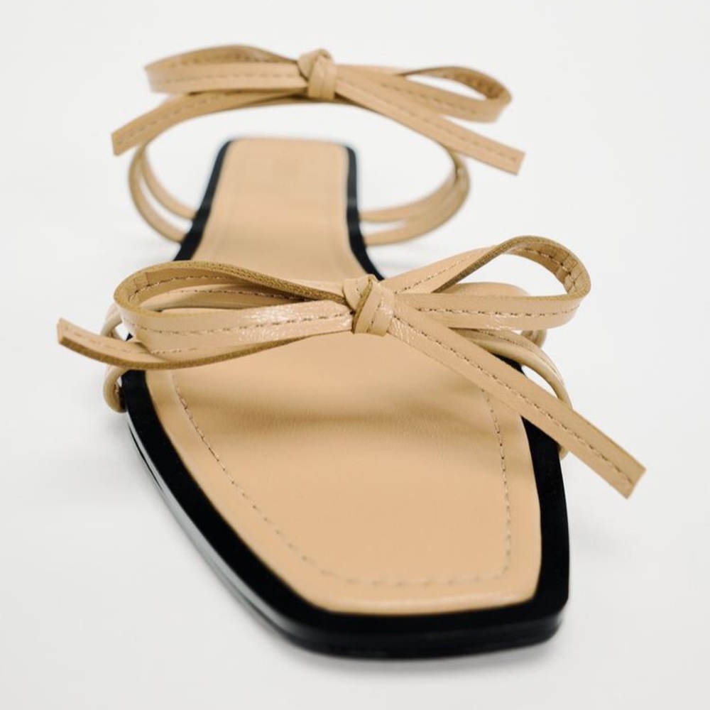 ZARA Bow Trim Flat Sandals - Picture 7 of 10
